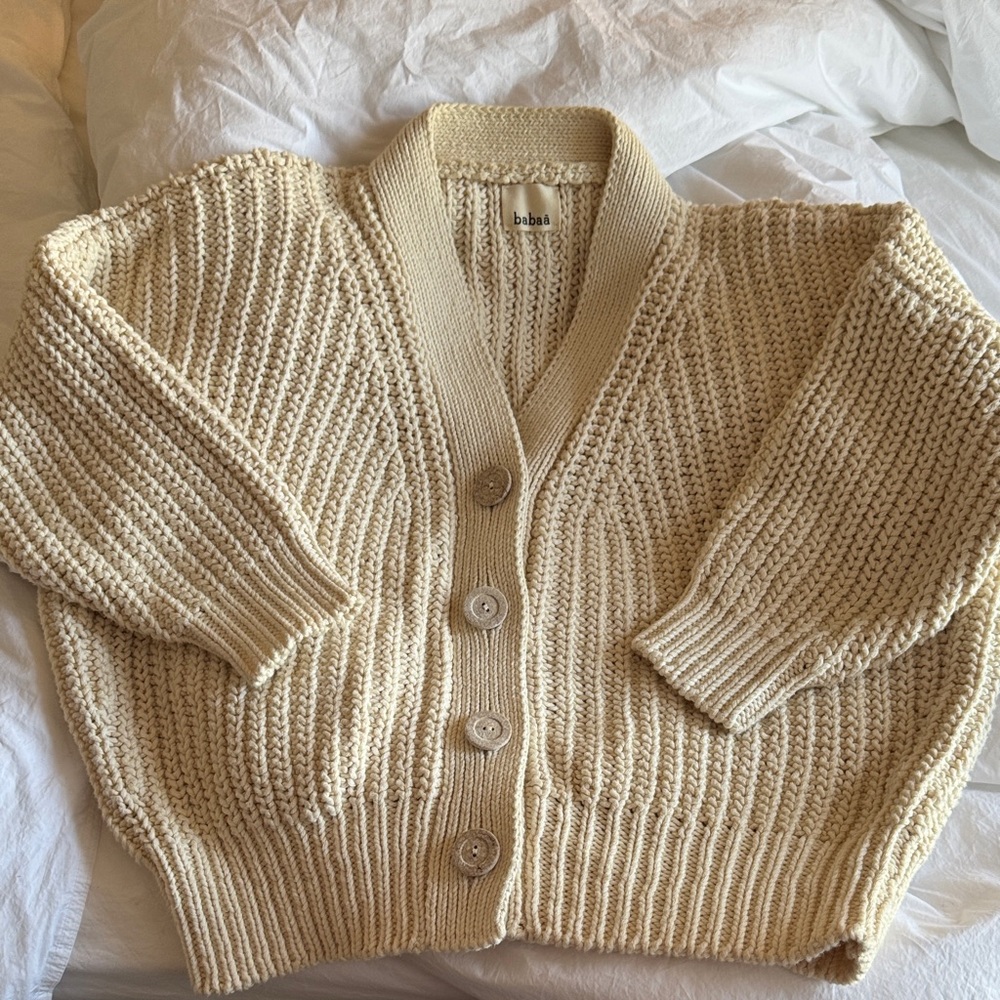 Beige Knit Cardigan Sweater- Babaa